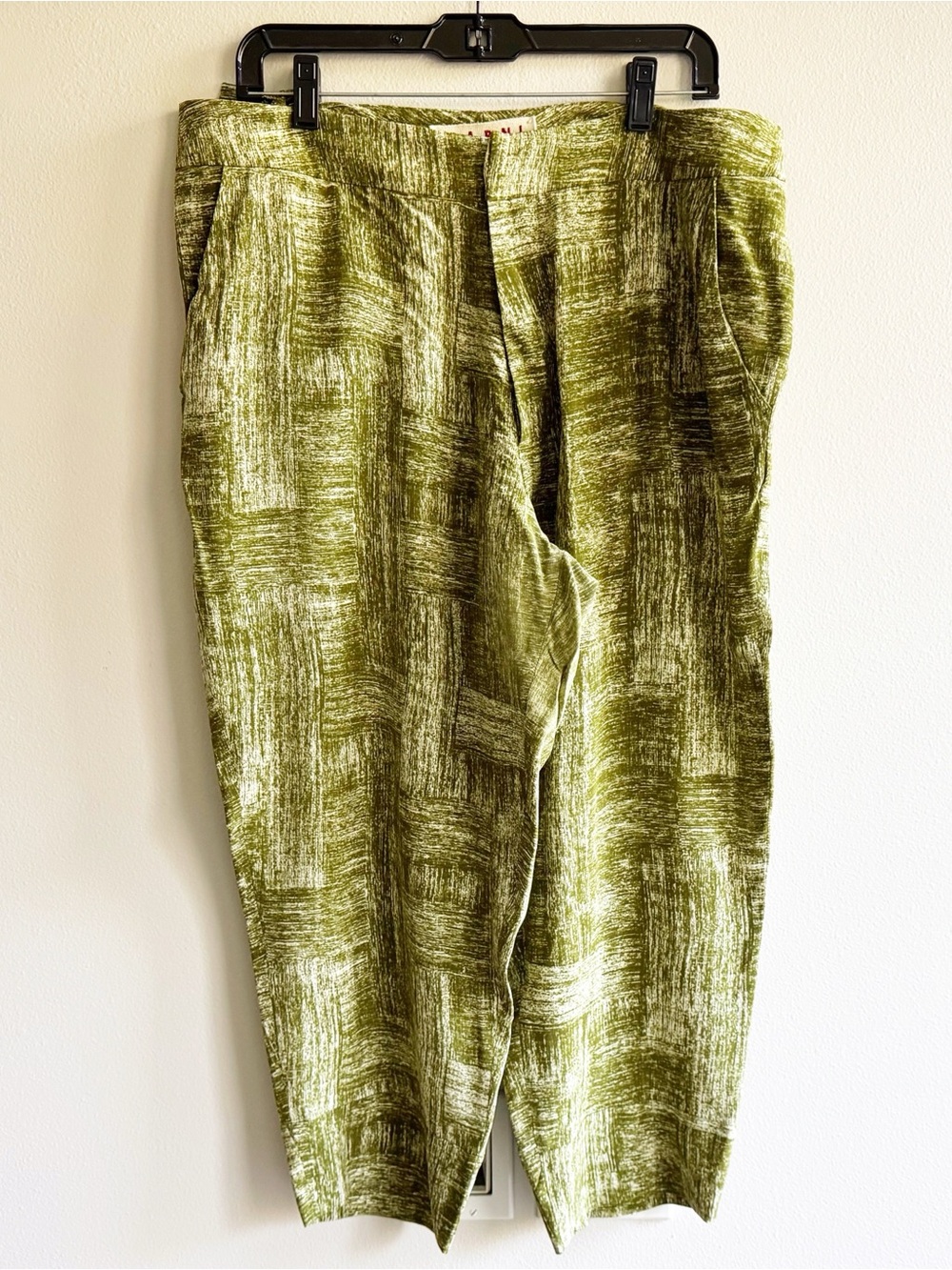 Marni Green and White Silk Cropped Trousers